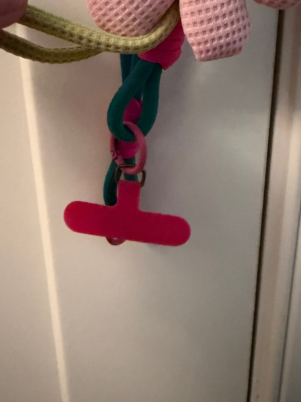 Pink Floral Crochet Phone Case Lanyard with Teal Accent - Picture 3 of 6